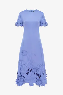 Caroline Appliqué Short Sleeve Midi Dress - Moonlight