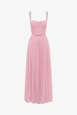 Angelina Ruffled Floor Length Dress - Pastel Pink