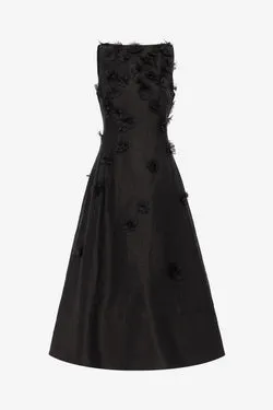 Cleo Petal Sleeveless Midi Dress - Ebony