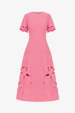 Caroline Appliqué Short Sleeve Midi Dress - Fuchsia