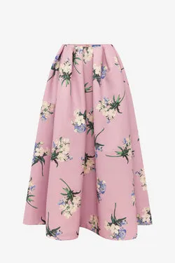 Victoria Puff Maxi Skirt - Bouquet Print in Pastel Pink
