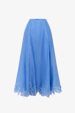 Leila Appliqué Midi Skirt - Azure