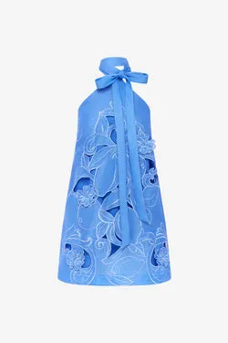 Lola Appliqué Halterneck Mini Dress - Azure
