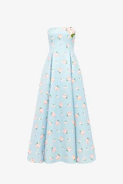 Nora Bustier Maxi Dress - Ditsy Floral Print in Blue