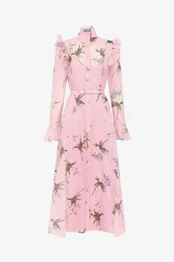 Katrina Butterfly Sleeve Midi Dress - Bouquet Print in Pastel Pink