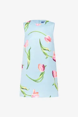 Yvonne Mini Dress - Tulip Print in Blue