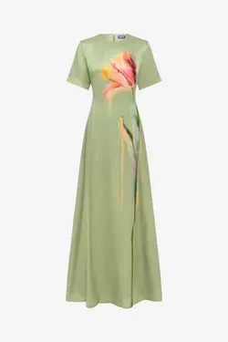 Alice Short Sleeve Maxi Dress - Tulip Print in Green