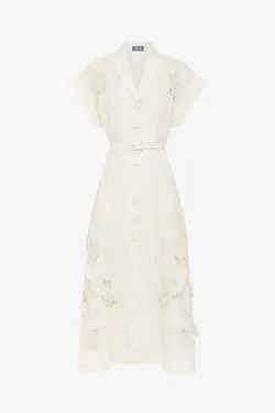 Aubrey Appliqué Shirt Midi Dress - Snow