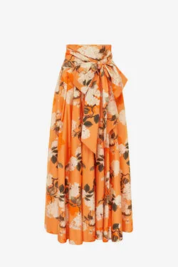 Valerie Maxi Skirt - Hydrangea Print in Tangerine