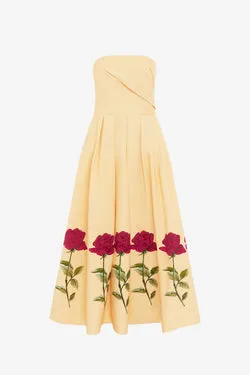 Lynn Embellished Rose Bustier Midi Dress - Butter