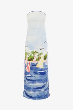 Ava Bustier Maxi Dress - Nautical Print