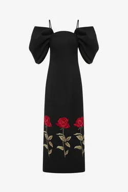 Arabella Embroidered Maxi Dress - Ebony