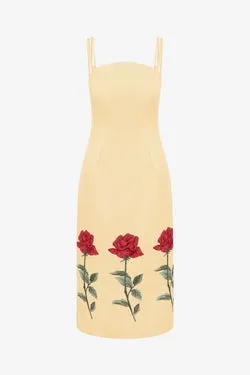 Polina Embellished Rose Midi Dress - Butter