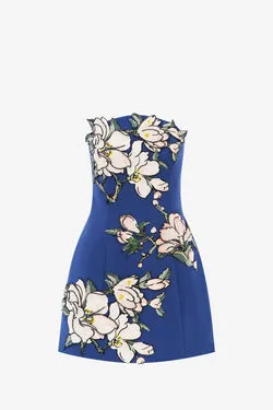 Zaria Appliqué Floral Bustier Mini Dress - Midnight Blue