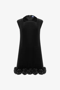 Lingyu Velvet Embellished Mini Dress - Ebony