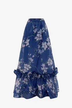 Paige Ruffled Maxi Skirt - Midnight Magnolia Print