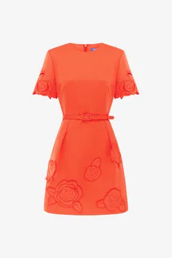 Aurelie Appliqué Short Sleeve Mini Dress - Saffron