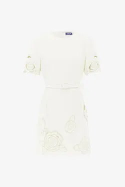 Aurelie Appliqué Short Sleeve Mini Dress - Vanilla