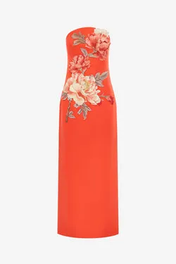Ava Appliqué Floral Bustier Maxi Dress - Saffron