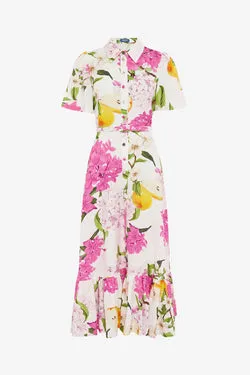 Becca Short Sleeve Midi Dress - Floral Pear Print