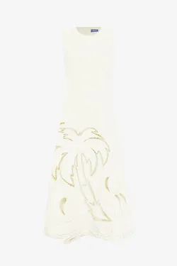 Cleo Palm Sleeveless Midi Dress - Vanilla