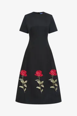 Caroline Embellished Rose Midi Dress - Ebony