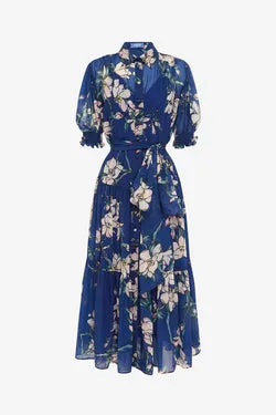 Ellie Bishop Sleeve Midi Dress - Midnight Magnolia Print