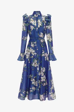 Katrina Butterfly Sleeve Midi Dress - Midnight Magnolia Print
