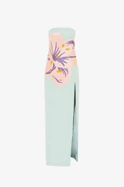 Clemence Embroidered Split Maxi Dress - Hibiscus in Pistachio