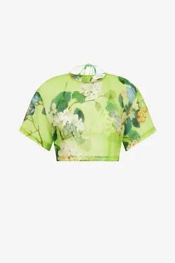 Indie Sleeve Top - Hydrangea Print in Lime