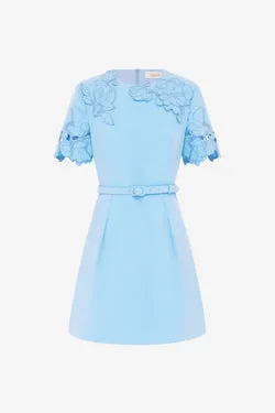 Aurelie Appliqué Short Sleeve Mini Dress - Cornflower Blue