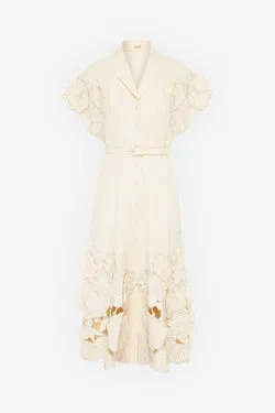 Aubrey Appliqué Shirt Midi Dress - Cream