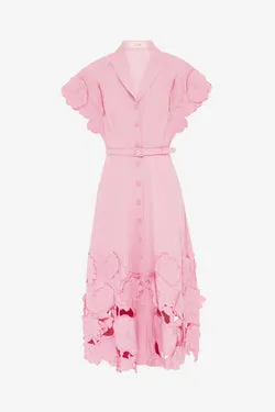 Aubrey Appliqué Shirt Midi Dress - Flamingo