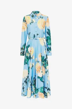 Zara Shirt Midi Dress - Hydrangea Print in Cornflower Blue