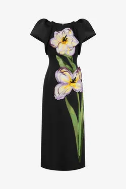 Lucinda Appliqué Floral Maxi Dress - Iris Print in Ebony