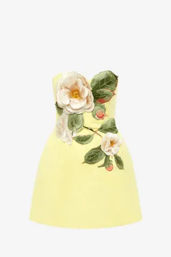 Rosario Appliqué Floral Bustier Mini Dress - Sorbet Yellow