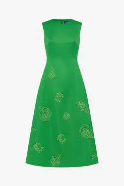 Cleo Appliqué Sleeveless Midi Dress - Verdant