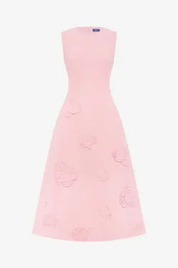 Cleo Appliqué Sleeveless Midi Dress - Blush Pink