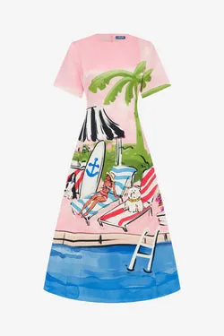 Caroline Short Sleeve Midi Dress - Riviera Print