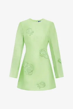 Suzanne Appliqué Long Sleeve Mini Dress - Juniper Green
