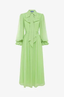 Cassie Tie Neck Midi Dress - Juniper Green