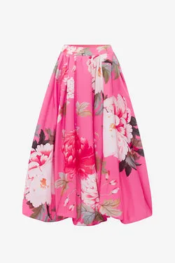 Victoria Puff Maxi Skirt - Peony Print in Fuchsia