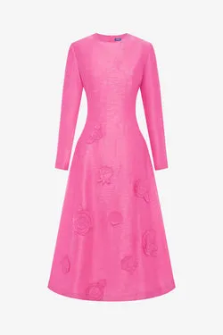 Amira Long Sleeve Petal Midi Dress - Fuchsia