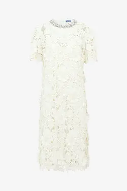 Sheridan Embellished Lace Midi Dress - Snow