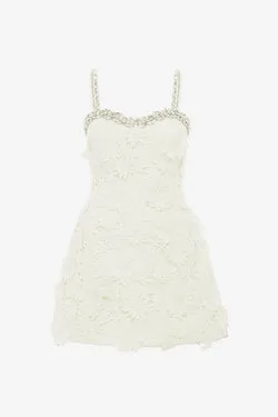 Sophia Embellished Lace Mini Dress - Snow
