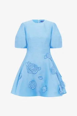 Simona Appliqué Mini Dress - Pastel Blue