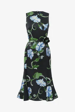 Olive Midi Dress - Vine Print in Ebony