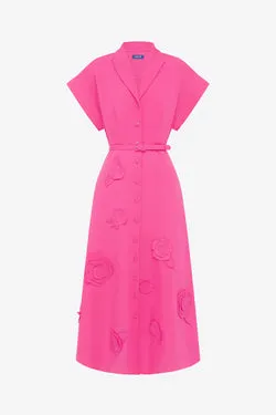 Aubrey Appliqué Shirt Midi Dress - Fuchsia