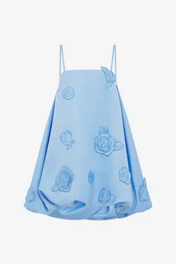 Patsy Appliqué Puff Mini Dress - Pastel Blue