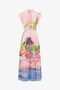 Grace Flutter Sleeve Midi Dress - Riviera Print